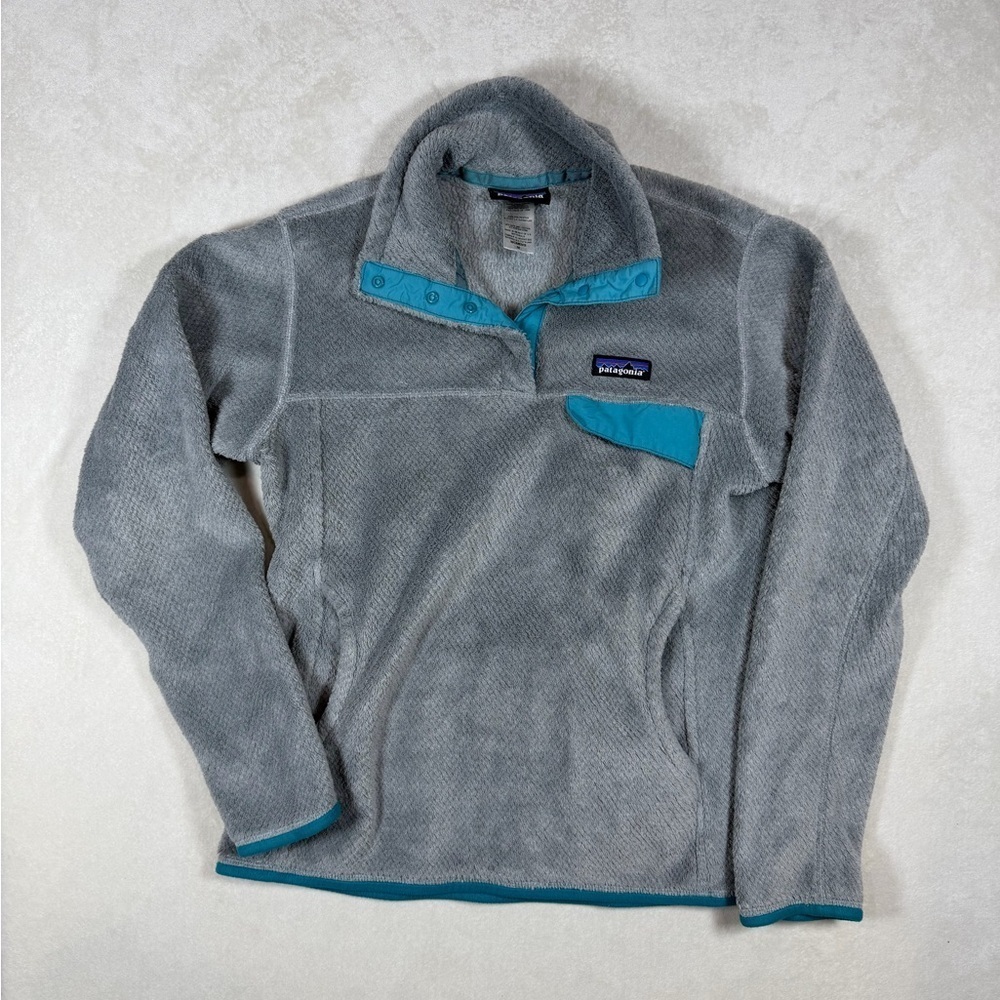 Patagonia Gray and Teal Synchilla Snap T Button Women's Sherpa Pullover Sweater